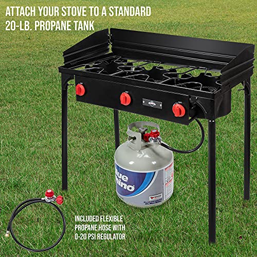 Hike Crew Cast Iron 3-Burner Outdoor Gas Stove | 225,000 BTU Portable Propane Cooktop w/Blue Flame Control, Removable Leg...