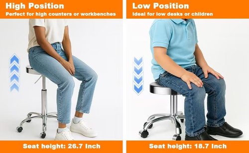 ZHAOYONGLI-End Tables Rolling Stool, Stainless Steel Workbench Stool, Adjustable Swivel Stool， 5 Wheels, Aluminum Alloy Five-Claw Foot，304 Stainless Steel Structure，Holds 460lbs,sHollowWheel