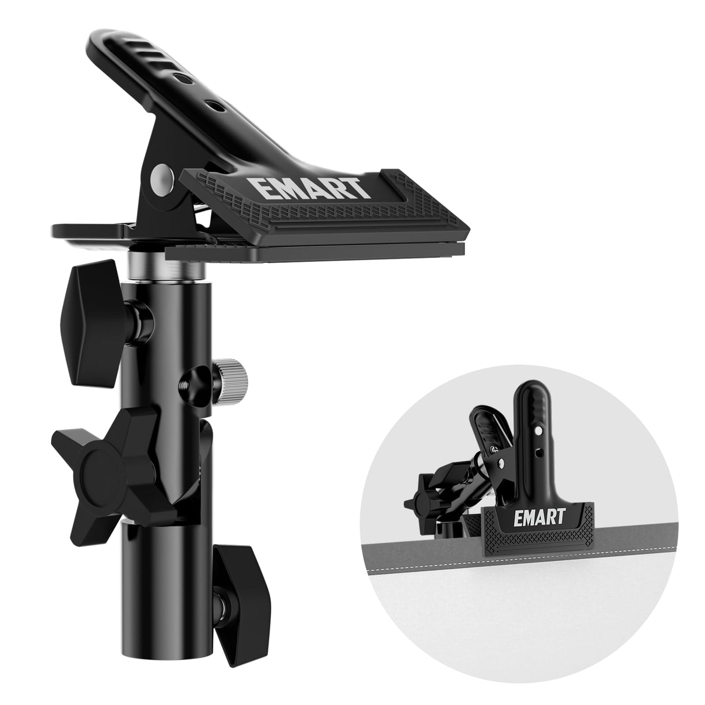 EMART Photography Reflector Holder, Photo Video Studio 5/8" Heavy Duty Metal Clamp Attachment, Light Stand Clip Mount with Umbrella Hole for Backdrop, Diffuser, Lighting