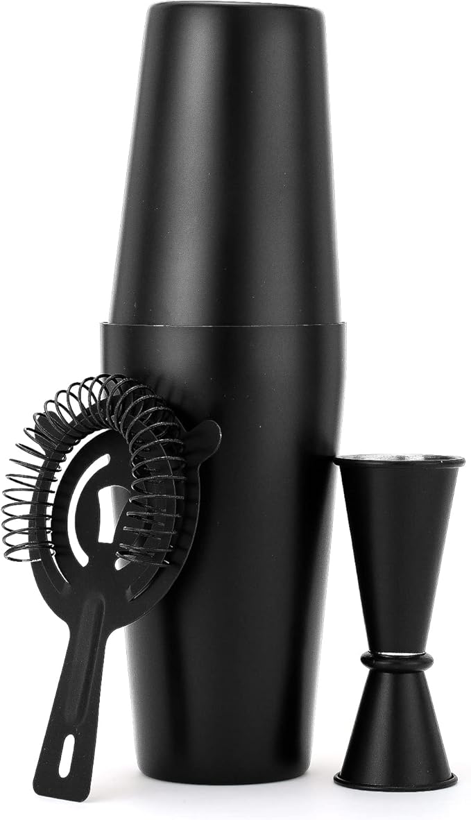 JNWINOG Cocktail Shaker Set 4-Piece Boston Shaker Kit with 20oz/25oz Shaker,Strainerand 0.5/1oz Double JiggerBar Set for H...