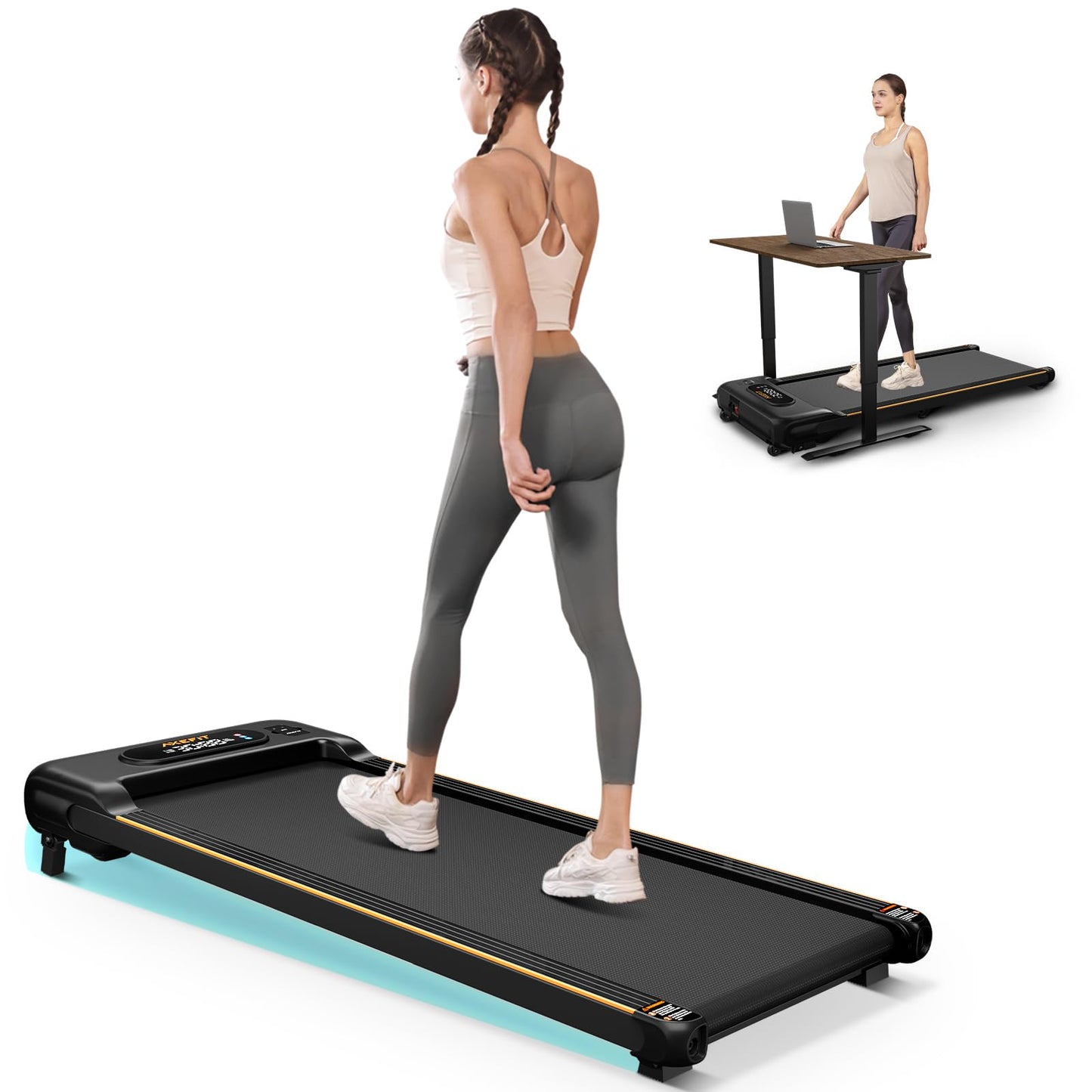 Walking Pad with Incline, Under Desk Treadmill for Home Office, 2.5HP Portable Treadmills with Panel & Remote Control, 4 in 1 Walking Running Machine Manual Incline, Compact Treadmill 265LB Capacity