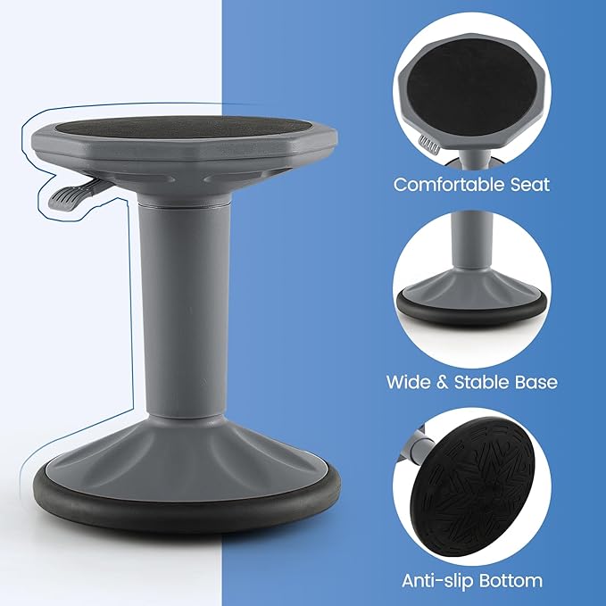 Giantex Wobble Stools for Classroom Seating - Wiggle Stool with Adjustable Height, 24" Active Learning Stool, Sitting Balance Chair for School, Office Stand Up, Flexible Seating Wobble Chair, Grey