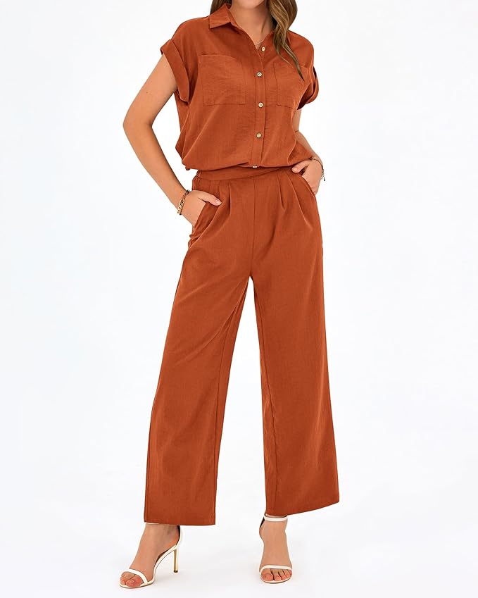 PRETTYGARDEN Womens 2 Piece sets Summer Cap Sleeve Tops Palazzo Pants Dressy Casual Vacation Travel Outfits Tracksuits