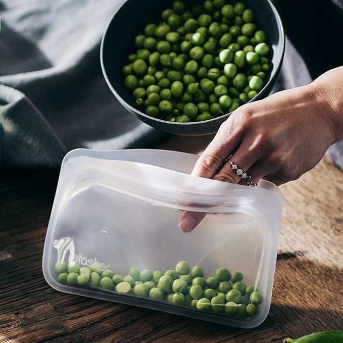 Stasher Silicone Reusable Storage Bags, 4-Pack, Reusable Freezer Bags, Microwave, Dishwasher, Oven Safe, Sous Vide, Premium Lunch Containers, Eco Friendly, Food Storage Bags, Snack Bags, Clear