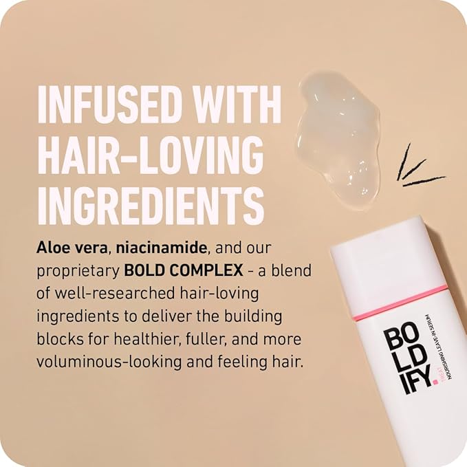 Boldify Leave In Conditioner and Heat Protectant - Hair Serum for Blow Dry and Styling, Nourishing Leave In Serum for Women & Men - Lightweight Thermal Protection to 450F with Biotin