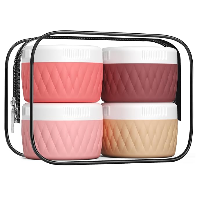 Travel Containers for Toiletries, Silicone Cream Jars BPA-Free, TSA Approved 2oz Travel Size Containers, Leak-proof Silicone Jars with Lid for Cosmetic Face Hand Body Cream (4 Pack)