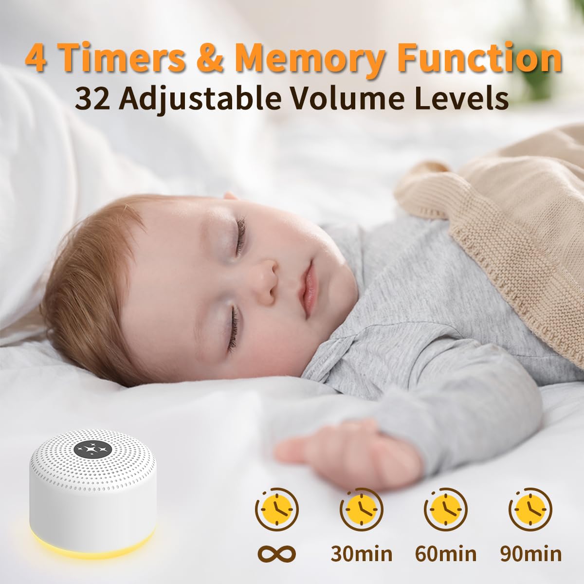 Soothing Sounds White Noise Machine Portable Sleep Machines with 30 Relaxing Sounds 12 Color Options 5 Adjustable Brightness 32 Volume Levels 4 Timer for Baby and Adult Perfect for Home Travel Office
