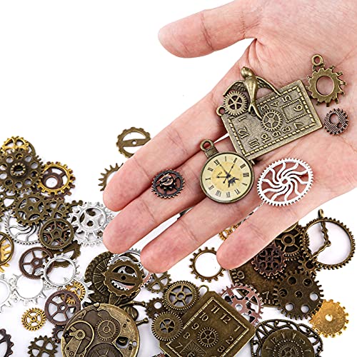 ZOOFOX 300 Gram Gears Charms, Mixed Vintage Bronze Watch Cog Wheel Set, DIY Metal Steampunk Pendant for Crafting, Jewelry ...