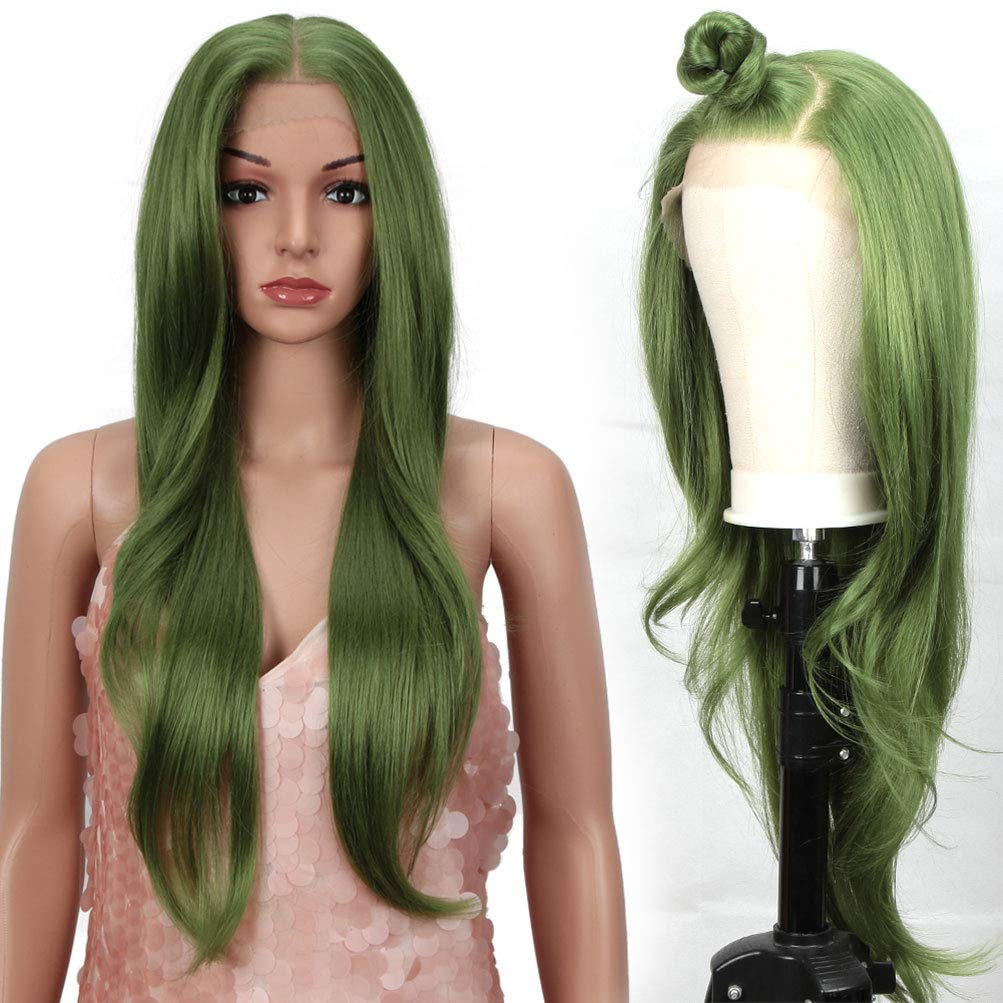 Style Icon Easy-360 Lace Wigs 28  Free Part Lace Frontal Wigs Green Synthetic Wig (28 , QT GREEN14)