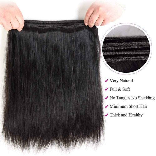 Natural Black Straight Human Hair Bundles 3 Bundles Straight Hair Brazilian Virgin Human Hair Extensions Unprocessed Hair Bundles for Women 24 26 28 Inch