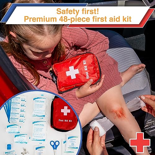 Car Emergency Kit with Air Compressor, Jumper Cables, First Aid, Tow Strap, Tire Gauge, Headlamp – Roadside Safety Kit for...