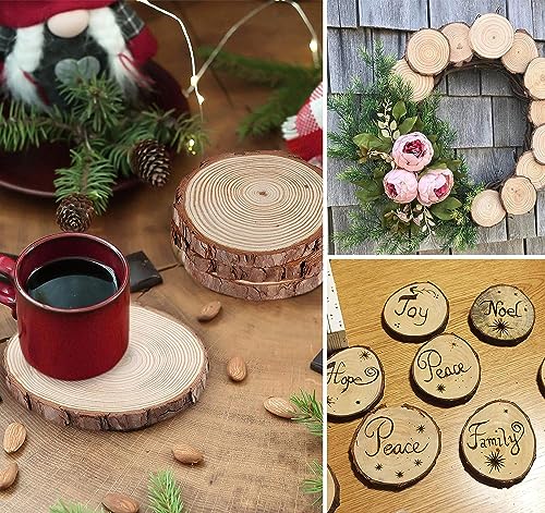 Unfinished Wood Slices for centerpieces 18 PCS 5.1-5.5 Inch,Round Wooden Discs with Tree Bark,Wood Cookies Circles for Cra...