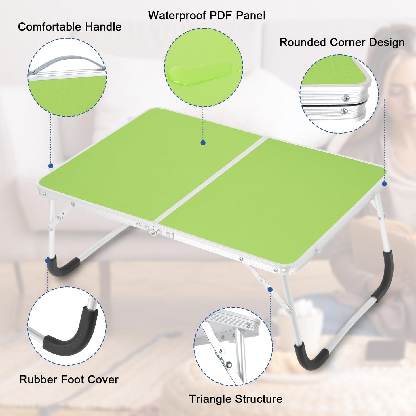 Folding Bed Desk Portable Laptop Lap Desks with Storage Shelf Foldable Bed Tray Table for Eating Outdoor Mini Picnic Beach Card Table, Green