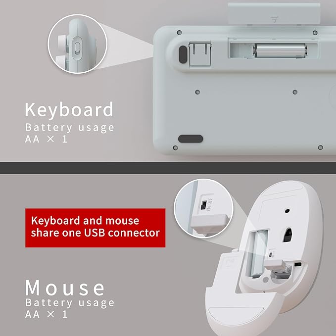 UBOTIE Colorful Computer Wireless Keyboard Mouse Combos, Typewriter Flexible Keys Office Full-Sized Keyboard, 2.4GHz Dropout-Free Connection and Optical Mouse (Green-White)