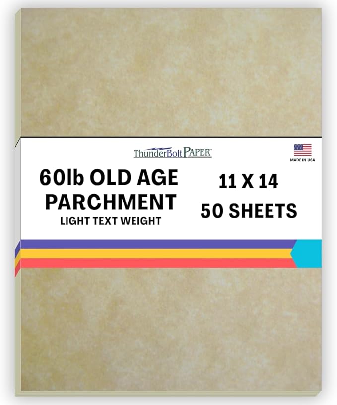 50 Old Age Parchment 60# Text (=24# Bond) Paper Sheets - 11 X 14 Inches Scrapbook|Picture-Frame Size - 60 Pound is NOT Card Weight- Vintage Colored Old Parchment Semblance