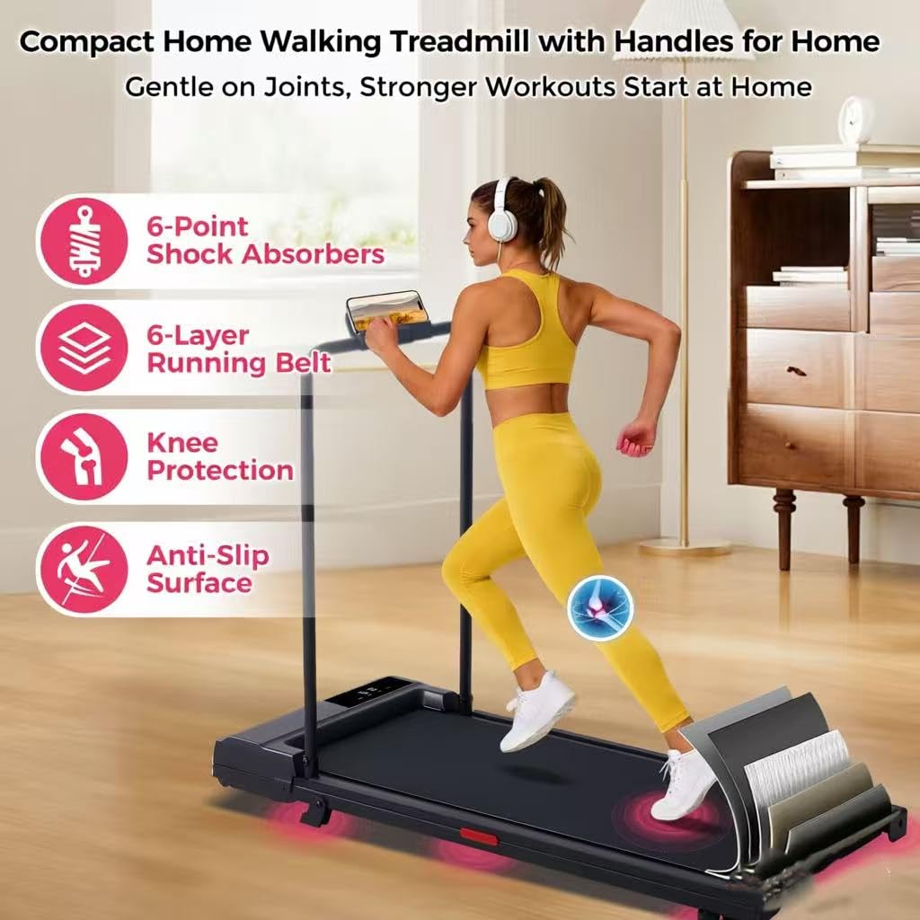 HevGlrm Walking Pad with Handle Bar, 2026 Upgrade Small Walking Pad Treadmill for Home, 3.0HP Portable Under Desk Treadmill with Handles for Home Small, 0.6-7.6MPH, 350LBS
