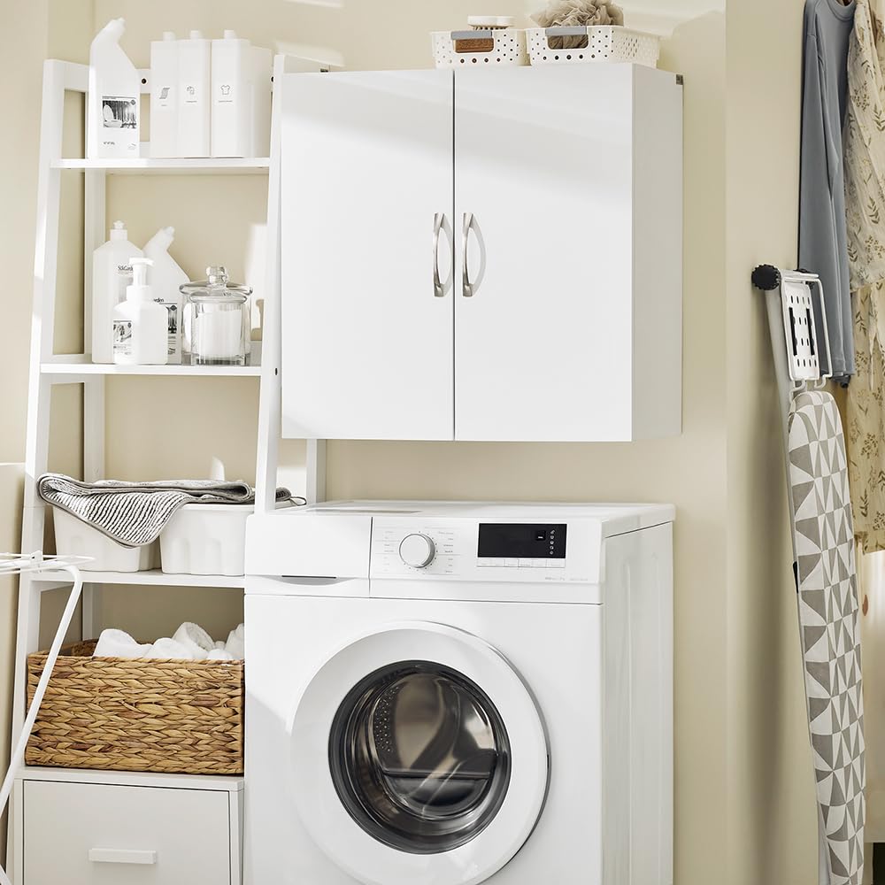 SoBuy Wall Cabinet Laundry Room Kitchen, Wall Mounted Storage Cabinet, Medicine Cabinet with Shelf, Bathroom Garage or Hallway, White, BZR200-W