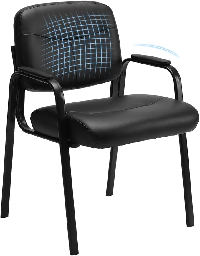 Sweetcrispy Leather Waiting Room Chair, Comfy Guest Chairs with Padded Arms for Reception Conference Side Office Desk Hom...