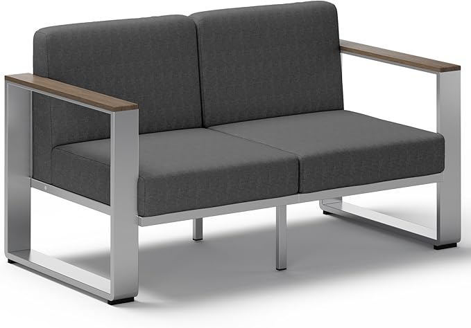ComfCove Outdoor Aluminum Loveseat, Modern Patio Patio Furniture with Wide Seat and Thick Cushions, All-Weather Oversized Couch for Deck, Porch
