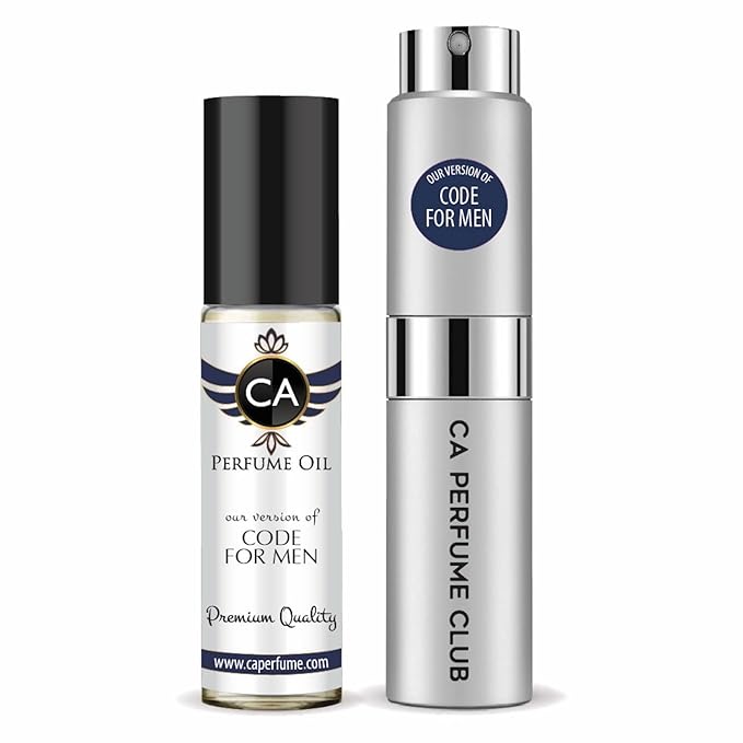 CA Perfume Duo Impression of Code For Men For Men Perfume Layering Set Mens Cologne Long Lasting Travel Size EDP + Body Oil Roll-On Bottle 0.27 Fl Oz+0.33 Fl Oz