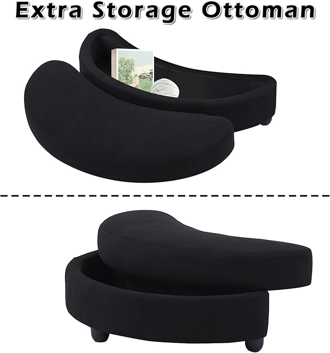 Yoglad Oversized Round Swivel Accent Chair - 360 Degree Chairs with Ottoman Armrest Tray Ideal for Living Room, Bedroom(Corduroy Black)