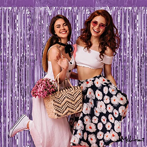 4 Pack Light Purple Fringe Curtain Backdrop, 3.2Ft x 6.6Ft Metallic Tinsel Foil Fringe Streamers Curtains Background for P...