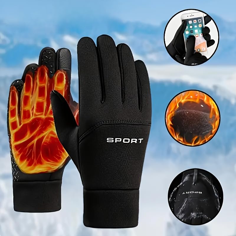 Men's Winter Thermal Gloves - Touchscreen Compatible with Adjustable Wrist Strap for Cycling, Skiing, Motorcycle & Outdoor...