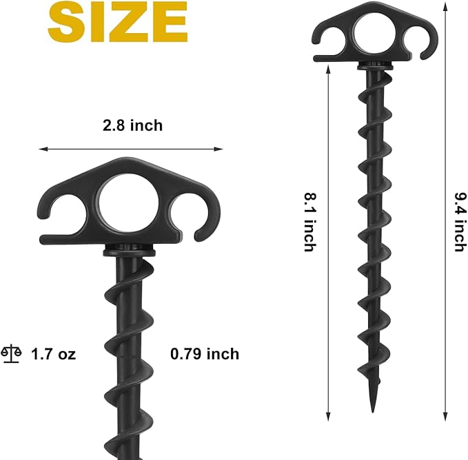 COBARYEN Tent Stakes Ground Anchors Screw in, 10 Pack Sand Stakes for Beach 9.4 Inch Heavy Duty Spiral Tent Pegs for Camping, Party, Hiking, Outdoor Decoration (10, Black)
