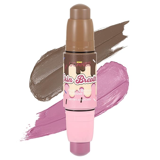 UCANBE Skin Breath Blush & Bronzer Multiuse Stick, 2-in-1 Creamy Face Cheeks Contour Makeup Stick for Natural Radiant Finish Look, Vegan & Cruelty-Free, Travel-Friendly (01 Lavender)