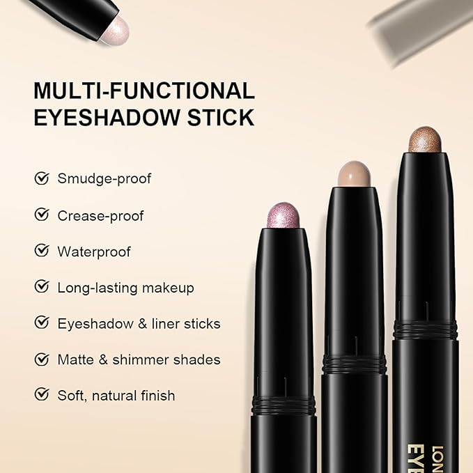 CHIFURE Eyeshadow Stick, Shimmer and Matte Cream Eye Shadow Brightener Sticks Eyeliner Pencil Crayon, Waterproof Long Lasting Eye Highlighter Stick Makeup,0.056 Oz(#7-Sun)