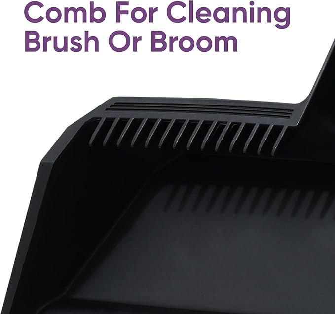 Superio 3-Pack Wide Plastic Dustpan with Comb - 16" Wide, Rubber Lip, Broom Handle Clip, Black