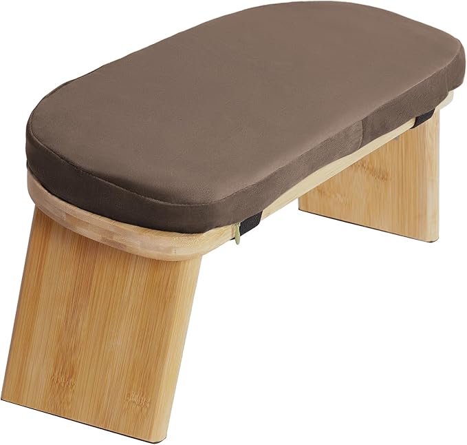 Bamboo Meditation Bench with Cushion, Folding Kneeling Meditation Bench, Portable Kneeling Chair for Kneeling or Sitting, 396.83lbs Load Max (Coffee)