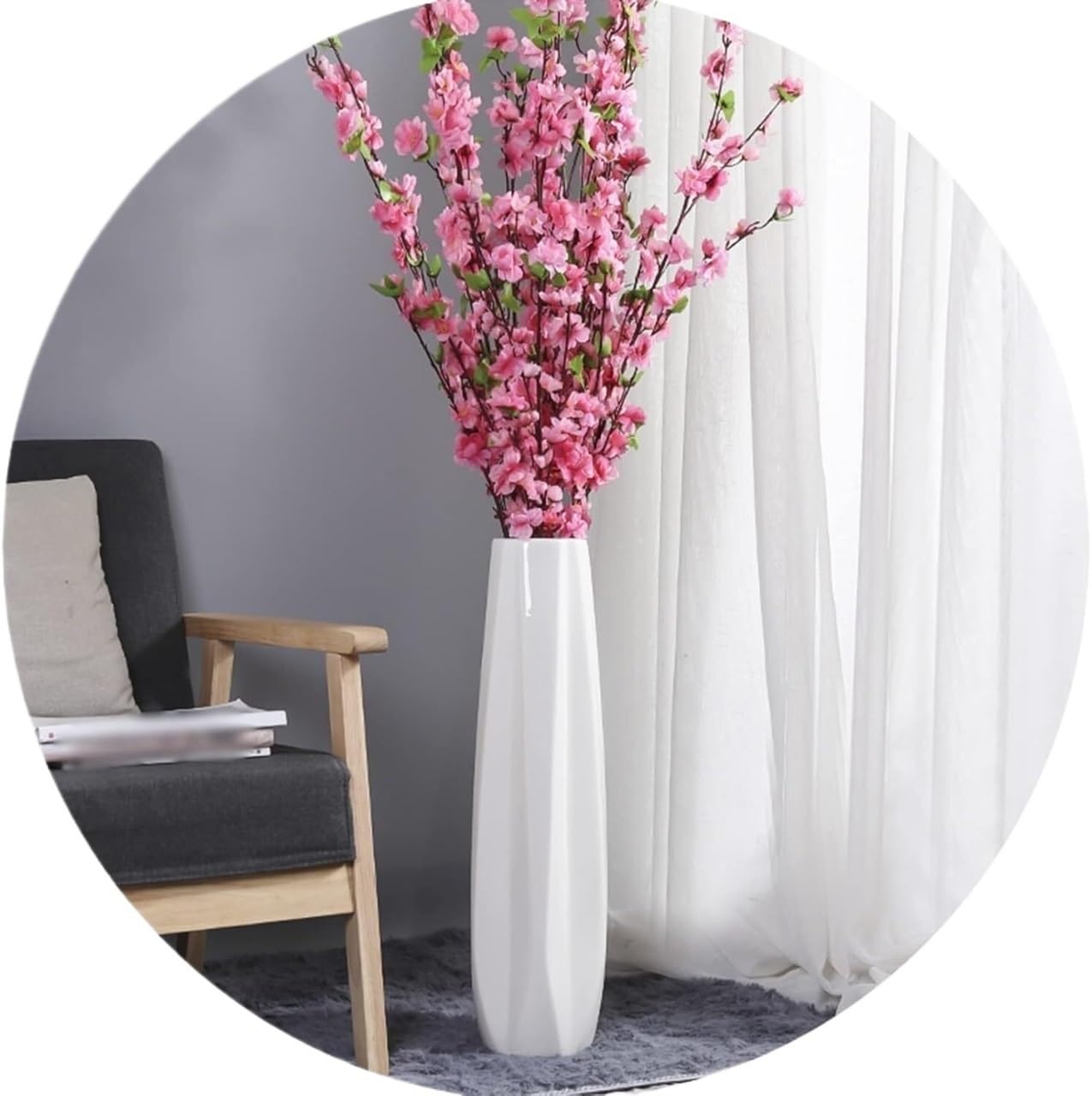FKTHYO Floor vase Ceramic Vase,Decorative Large,Floor, Large Floor Vase,White Ceramic Vase,Handcrafted,Sophisticated Vessel for Decorative Branches and Dried Flowers (White 45cm)