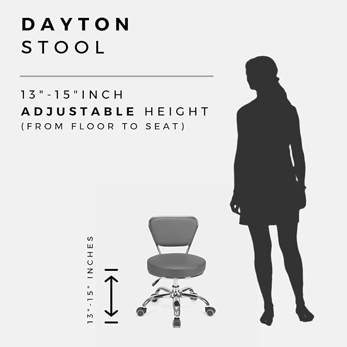 MAYAKOBA Dayton Rolling Stool with Backrest – Red Pneumatic Seat, Adjustable Height 13"-15", Ergonomic Design for Home Office, Garage, Gardening, Lab, School, Mechanic Tasks