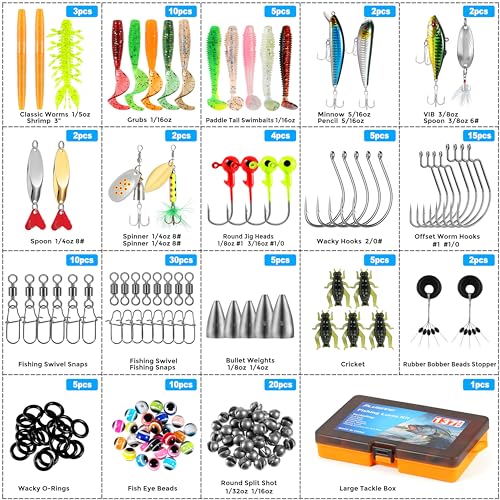 PLUSINNO Fishing Lures, 137Pcs Tackle Box with Tackle Included, Crankbaits, Spoon, Hooks, Weights & Other Accessories, Fis...