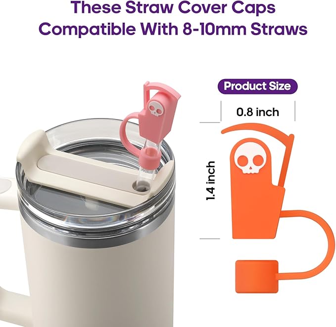 Halloween Silicone Straw Covers Cap for Stanley Cup, Cute Straw Topper for Stanley 30&40 Oz Tumbler, Reusable Dust-Proof Drinking Straw Cover, Set of 4 (Halloween Reaper)