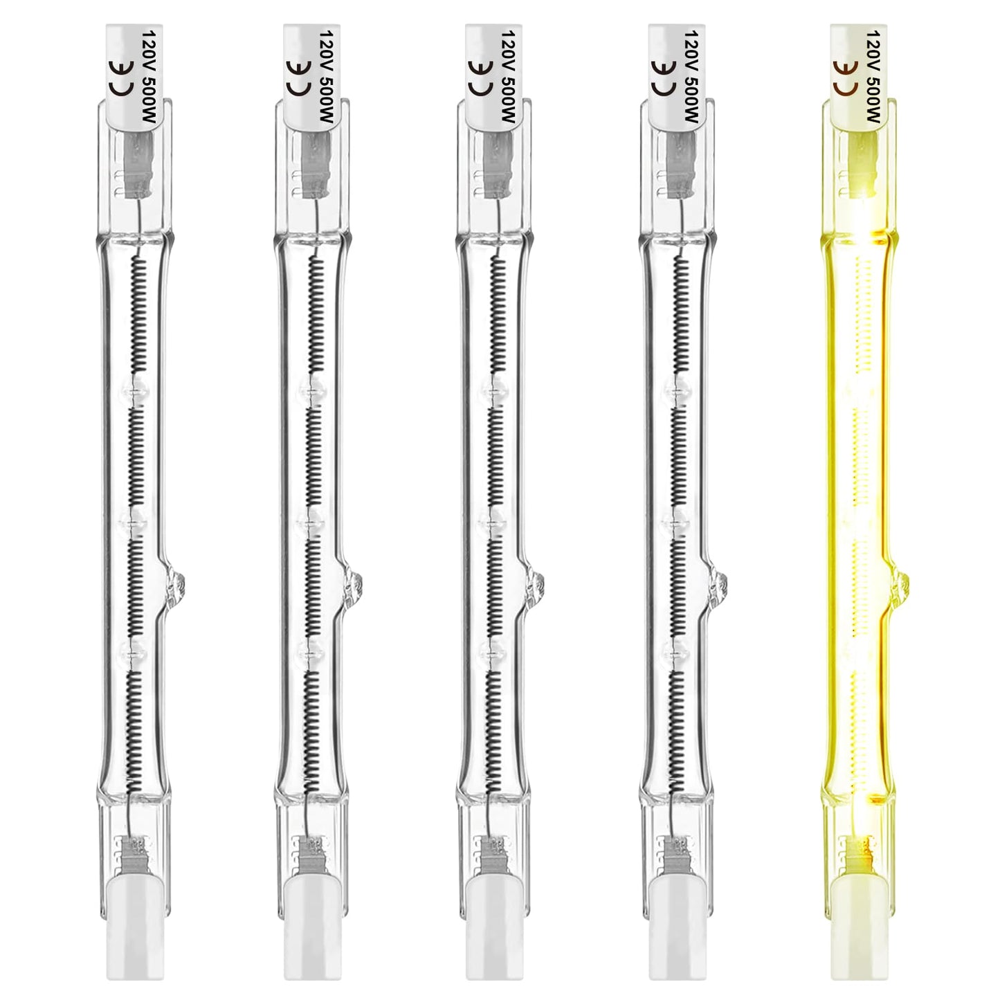 Jaenmsa R7S Halogen Bulbs 500W 120V, R7S T3 118mm 500W Bulbs 4.6 Inch, J Type Double Ended Halogen Light Bulbs for Work,Security,Landscape Lights,Dimmable,5 Pack