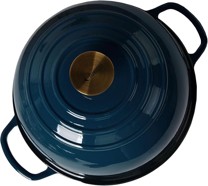 Crucible Cookware Enameled Cast Iron Bread Pan, Sour Dough Artisan Bread Oven – Dark Teal Blue – Round 26 cm, 6.25 L (6.6 qt) – Boule Pan with a Deep Lid for Steam Baking