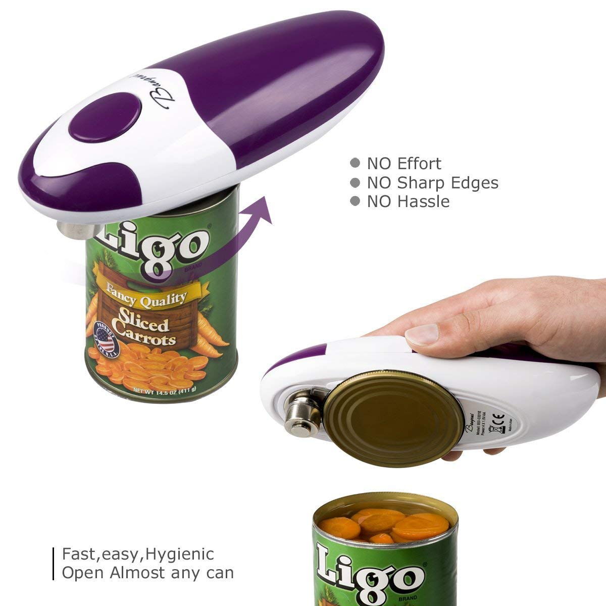 Kitchen Automatic Safety Cordless One Tin Opener&Bangrui Professional Electric Opener.One-touch switch .Smooth can edge.Being friendly to left-hander and arthritics!(Purple)