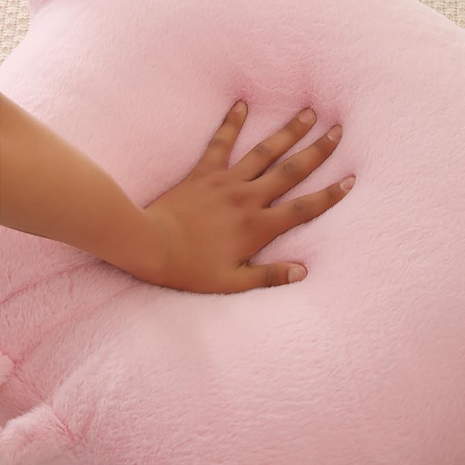 PAJEO Reading Pillow for Sitting in Bed, Large Backrest Reading Pillow with Arm Rest,Back-Rest Support Cushion for Sit Up on Couch, Sofa, and Floor, Dorm Essentials (Pink Faux Fur, Standard(17"))
