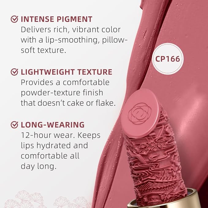 Catkin Semi-Matte Lipstick Hydrating High Impact Color Infused with Vitamin E and Avocado Oil Smooth Soft Texture Long Lasting Matte Finish 166
