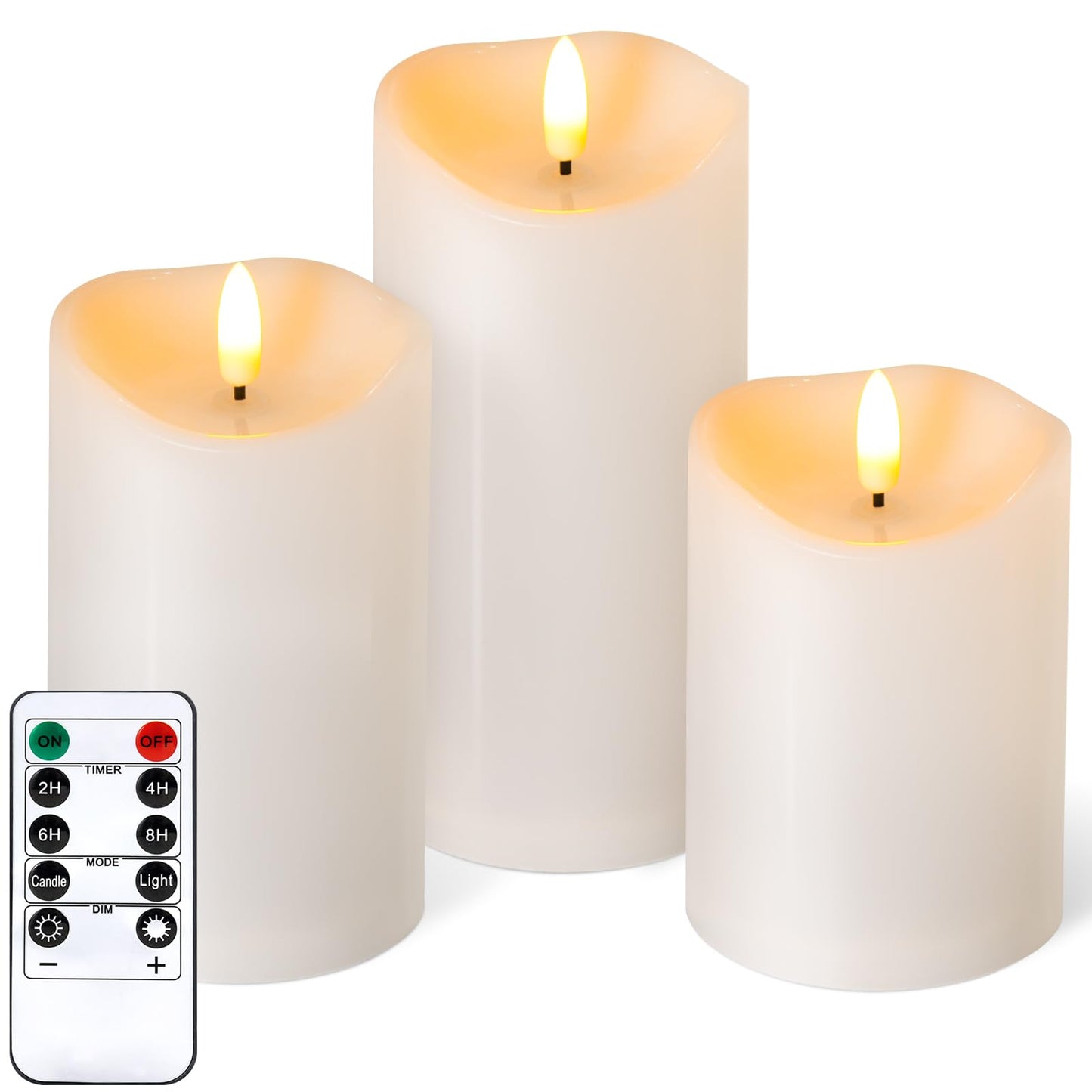 NURADA Outdoor Flameless Candles with Remote Timer - Waterproof Realistic Flickering LED Pillar Electric Battery Operated Fake Candle for Holiday Home Wedding Fireplace Decor - 3 Pack Ivory White