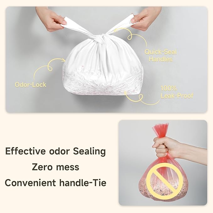 Odor-Sealing Dog Poop Bags with Handles 200 Count Pet Waste Bags, Large Capacity & Unscented Poop Bags for Dogs or Cat Litter, Conceals Smell & Mess (White)