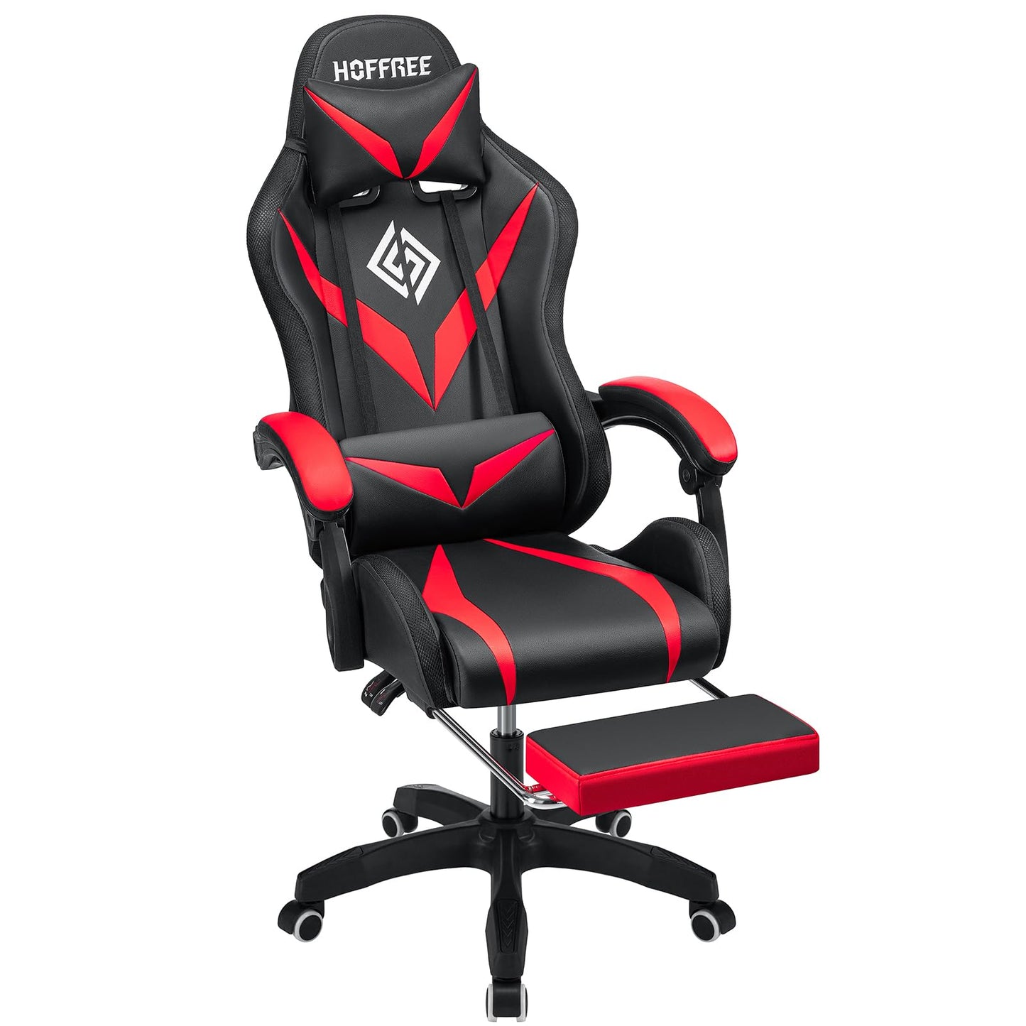 HOFFREE RGB Gaming Chair with Speakers and Massage Ergonomic Computer Chair with Lights and Footrest Reclining Video Game Chairs for Adults Red and Black