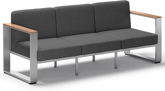 ComfCove Outdoor Aluminum 3-Seat Sofa, Modern Patio Patio Furniture with Wide Seat and Thick Cushions, All-Weather Oversized Couch for Deck, Porch
