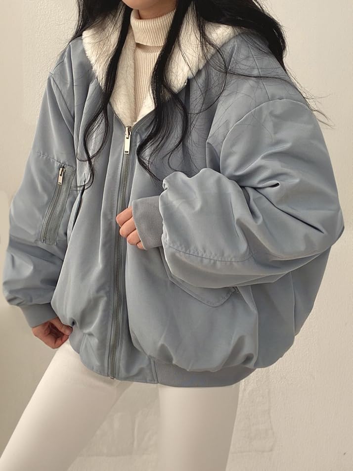 EMMIOL Womens Winter Coats Hooded Fleece Puffer Reversible Long Sleeve Oversized Full Zipper Warm Jackets