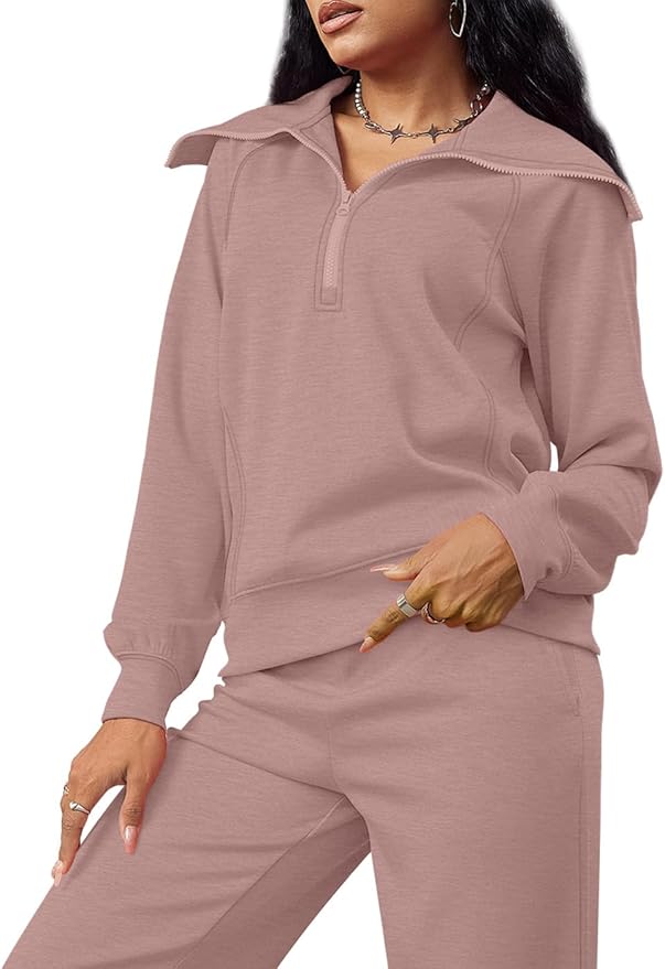 XIEERDUO Lounge Sets For Women 2025 Half Zip Sweatshirt And Wide Leg Sweatpant 2 Piece Outfits Sweatsuit Tracksuit