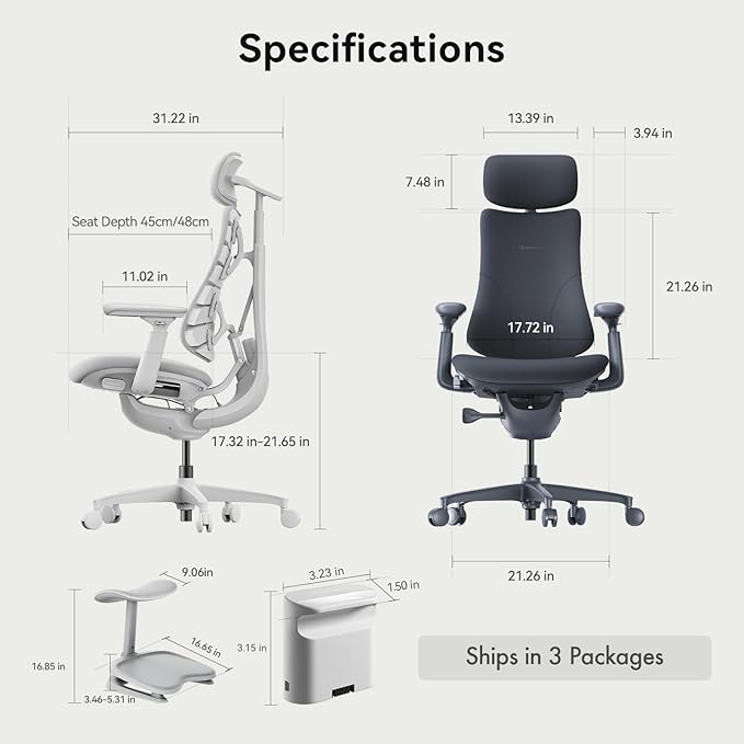 LiberNovo Dynamic Ergonomic Desk Chair + StepSync Footrest + Extra Battery Bundle - Comfy Home Office Chair with Adaptive Lumbar Support, 160° Recline & Built-in Spine Stretch, Gray+45cm