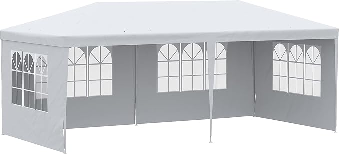 Outsunny 10' x 20' Large Party Tent, Outdoor Event Shelter, Gazebo Canopy with 4 Removable Window Sidewalls for Weddings, ...