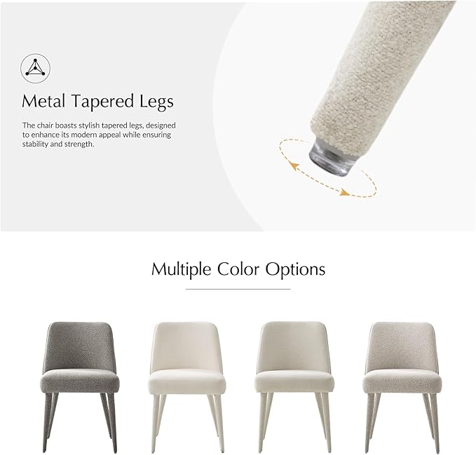 HULALA HOME Modern Dining Chairs Set of 4，White Fully Chenille Upholstered Dining Room Chairs Set with Foot Peg, Wood Frame, Armless Kitchen Accent Chairs for Living Room Bedroom Reception - Ivory